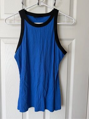 chic Blue Tank Top with Black Trim